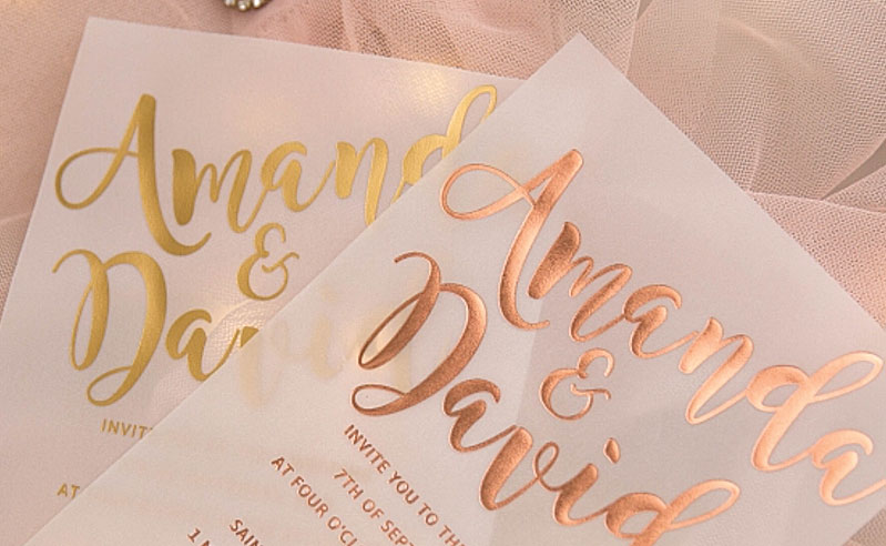 Chic Vellum Gold and Rose Gold Foil Wedding Invitation